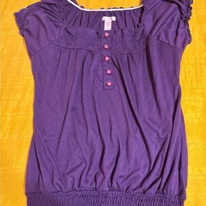 Vixen by Micheline Pitt Purple Smocked Blouse with Scoop Neckline